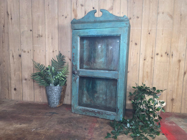 Vintage Indian Wooden Glazed Display Bathroom Kitchen Herb Spice Wall Cabinet
