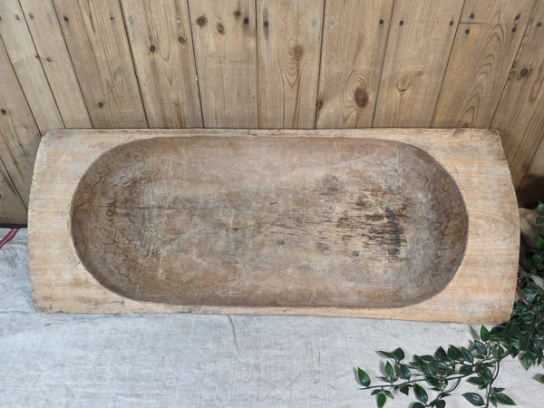 Vintage Antique primitive Rustic Hand Carved Hungarian Wooden Dough Bowl Trough