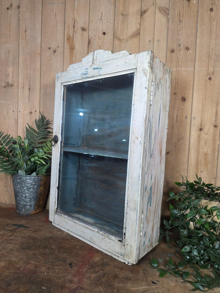 Vintage Indian Wooden Glazed Display Bathroom Kitchen Herb Spice Wall Cabinet