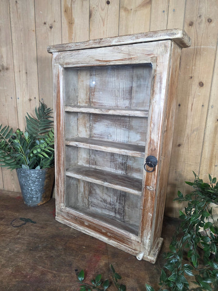 Vintage Indian Wooden Glazed Display Bathroom Kitchen Herb Spice Wall Cabinet