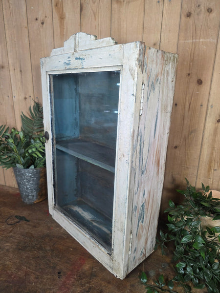 Vintage Indian Wooden Glazed Display Bathroom Kitchen Herb Spice Wall Cabinet