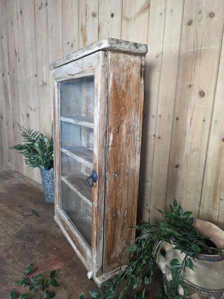 Vintage Indian Wooden Glazed Display Bathroom Kitchen Herb Spice Wall Cabinet
