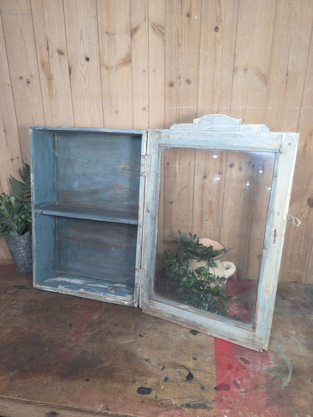 Vintage Indian Wooden Glazed Display Bathroom Kitchen Herb Spice Wall Cabinet