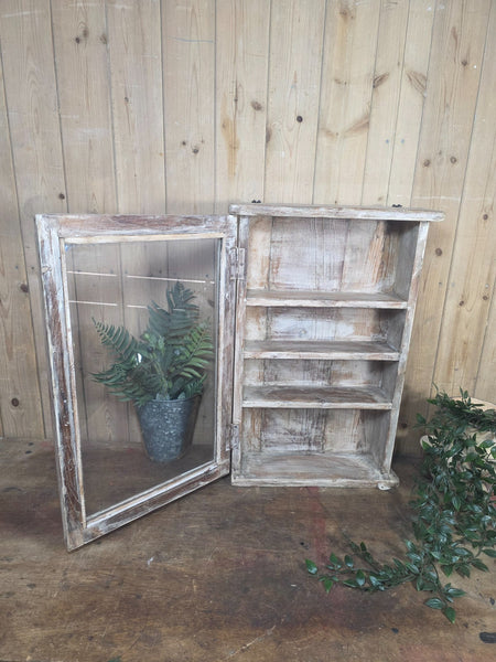 Vintage Indian Wooden Glazed Display Bathroom Kitchen Herb Spice Wall Cabinet