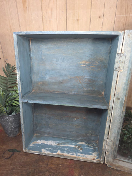 Vintage Indian Wooden Glazed Display Bathroom Kitchen Herb Spice Wall Cabinet
