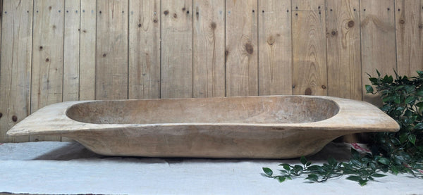 Vintage Antique primitive Rustic Hand Carved Hungarian Wooden Dough Bowl Trough