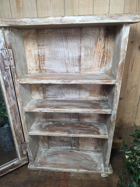 Vintage Indian Wooden Glazed Display Bathroom Kitchen Herb Spice Wall Cabinet