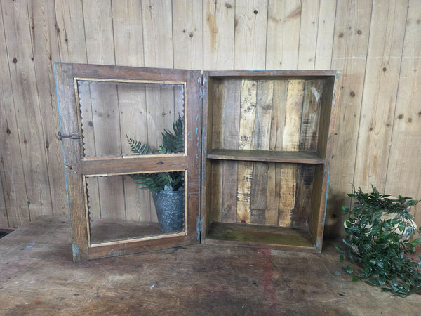 Vintage Indian Wooden Glazed Display Bathroom Kitchen Herb Spice Wall Cabinet
