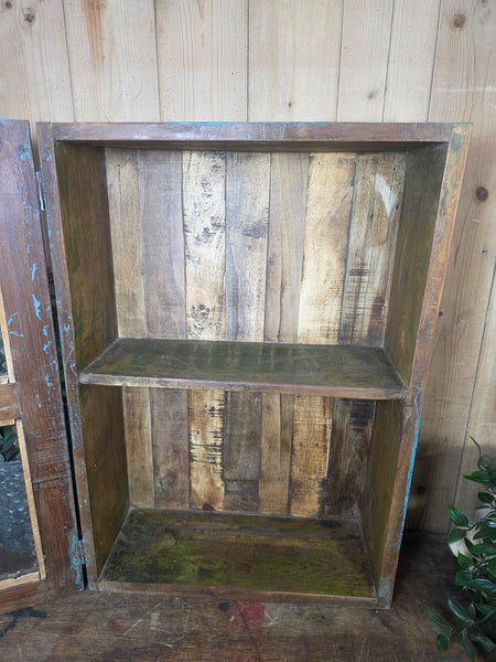 Vintage Indian Wooden Glazed Display Bathroom Kitchen Herb Spice Wall Cabinet