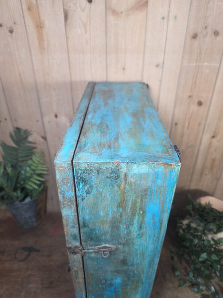 Vintage Indian Wooden Glazed Display Bathroom Kitchen Herb Spice Wall Cabinet