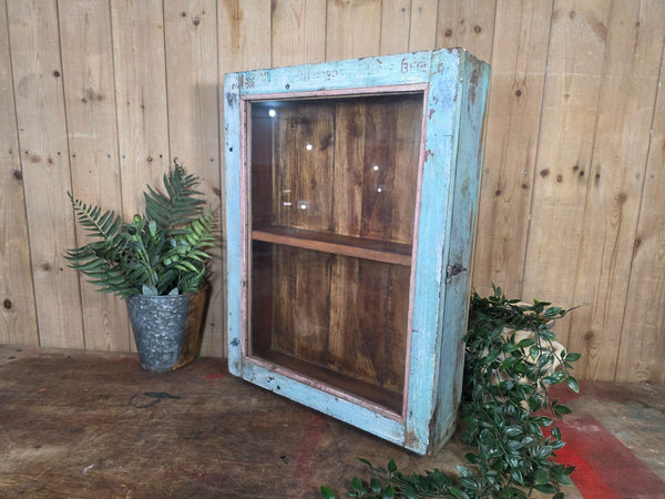 Vintage Indian Wooden Glazed Display Bathroom Kitchen Herb Spice Wall Cabinet