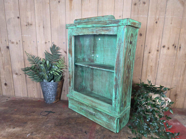 Vintage Indian Wooden Glazed Display Bathroom Kitchen Herb Spice Wall Cabinet