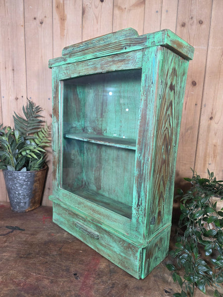 Vintage Indian Wooden Glazed Display Bathroom Kitchen Herb Spice Wall Cabinet