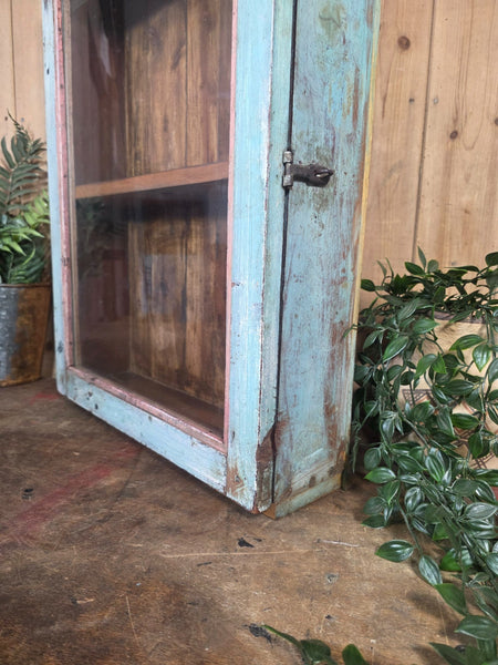 Vintage Indian Wooden Glazed Display Bathroom Kitchen Herb Spice Wall Cabinet