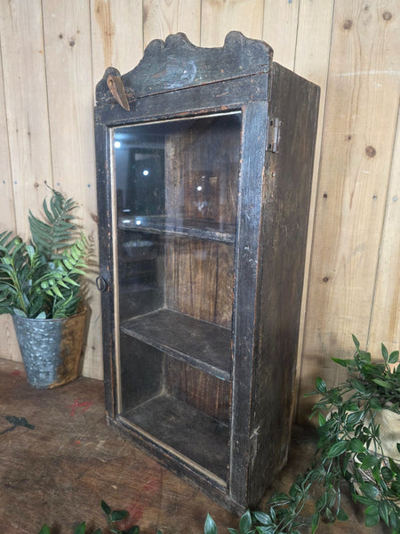 Vintage Indian Wooden Glazed Display Bathroom Kitchen Herb Spice Wall Cabinet