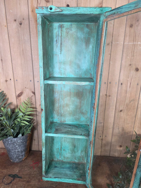 Vintage Indian Wooden Glazed Display Bathroom Kitchen Herb Spice Wall Cabinet