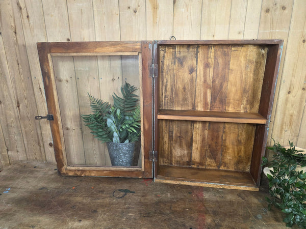 Vintage Indian Wooden Glazed Display Bathroom Kitchen Herb Spice Wall Cabinet