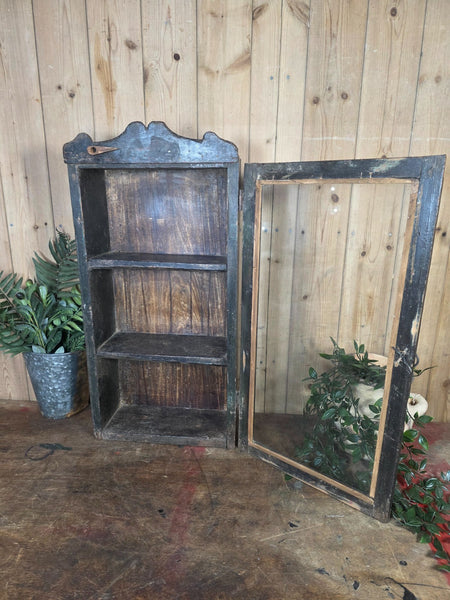 Vintage Indian Wooden Glazed Display Bathroom Kitchen Herb Spice Wall Cabinet