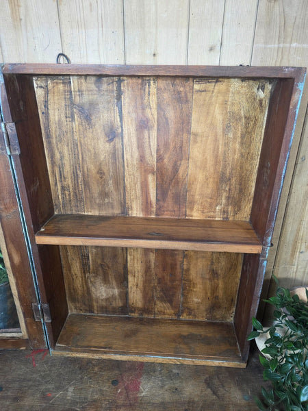 Vintage Indian Wooden Glazed Display Bathroom Kitchen Herb Spice Wall Cabinet