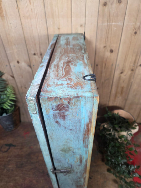 Vintage Indian Wooden Glazed Display Bathroom Kitchen Herb Spice Wall Cabinet