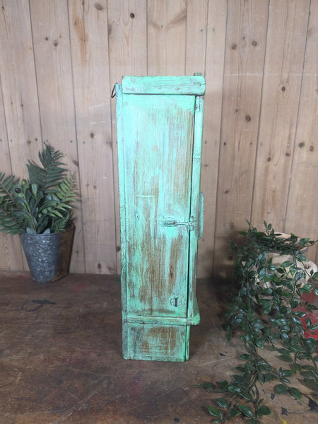 Vintage Indian Wooden Glazed Display Bathroom Kitchen Herb Spice Wall Cabinet