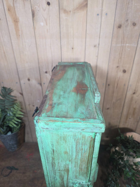 Vintage Indian Wooden Glazed Display Bathroom Kitchen Herb Spice Wall Cabinet