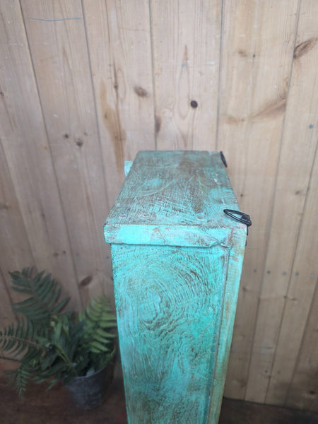 Vintage Indian Wooden Glazed Display Bathroom Kitchen Herb Spice Wall Cabinet