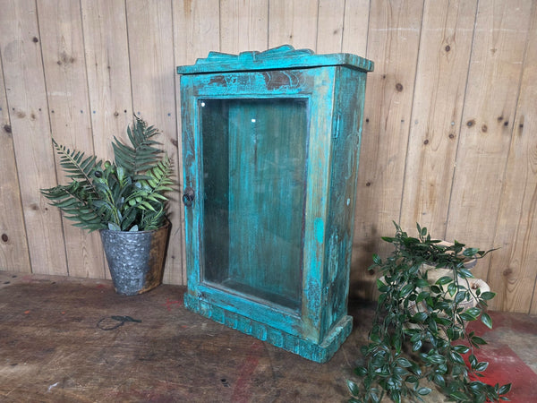 Vintage Indian Wooden Glazed Display Bathroom Kitchen Herb Spice Wall Cabinet