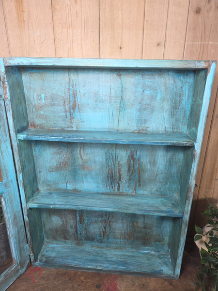 Vintage Indian Wooden Glazed Display Bathroom Kitchen Herb Spice Wall Cabinet