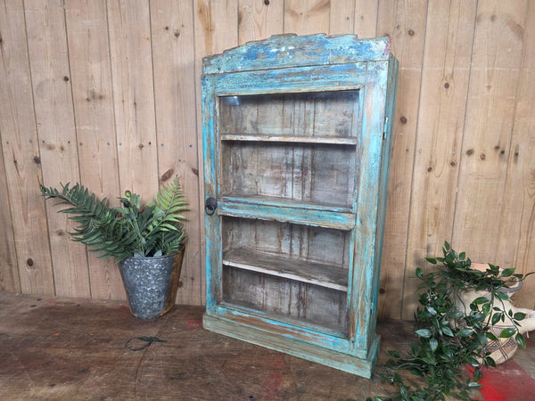Vintage Indian Wooden Glazed Display Bathroom Kitchen Herb Spice Wall Cabinet