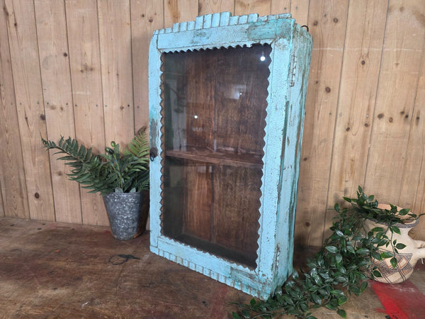 Vintage Indian Wooden Glazed Display Bathroom Kitchen Herb Spice Wall Cabinet