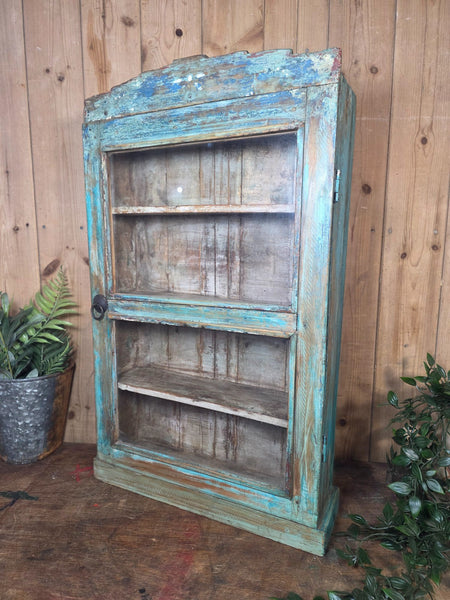 Vintage Indian Wooden Glazed Display Bathroom Kitchen Herb Spice Wall Cabinet
