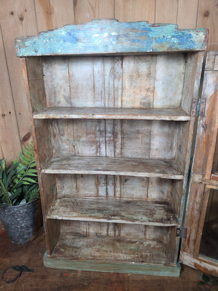 Vintage Indian Wooden Glazed Display Bathroom Kitchen Herb Spice Wall Cabinet