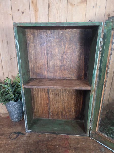 Vintage Indian Wooden Glazed Display Bathroom Kitchen Herb Spice Wall Cabinet
