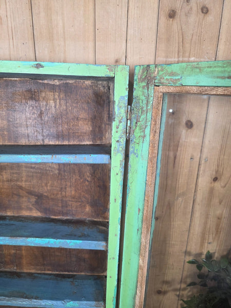 Vintage Indian Wooden Glazed Display Bathroom Kitchen Herb Spice Wall Cabinet