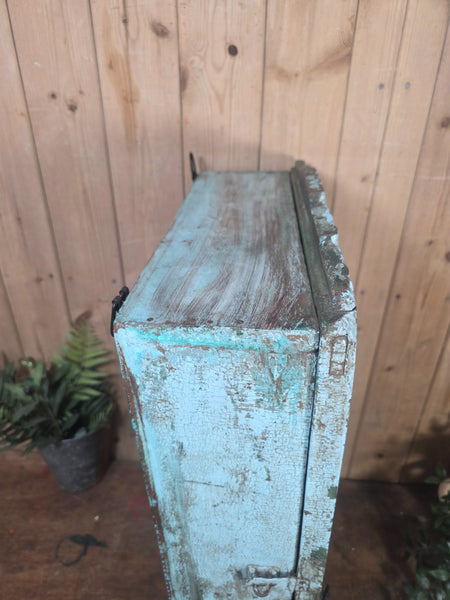 Vintage Indian Wooden Glazed Display Bathroom Kitchen Herb Spice Wall Cabinet