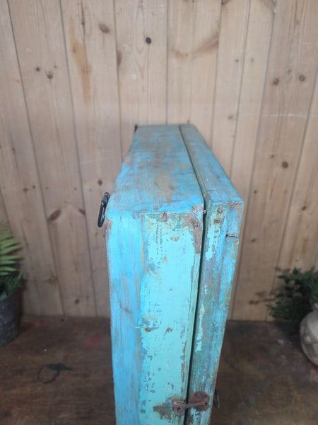 Vintage Indian Wooden Glazed Display Bathroom Kitchen Herb Spice Wall Cabinet