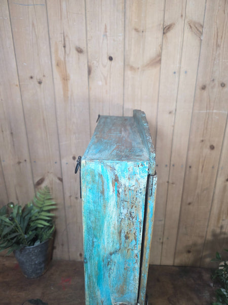 Vintage Indian Wooden Glazed Display Bathroom Kitchen Herb Spice Wall Cabinet