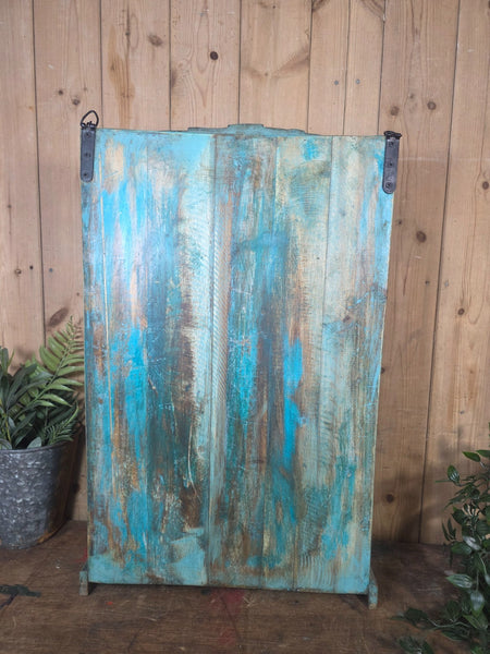 Vintage Indian Wooden Glazed Display Bathroom Kitchen Herb Spice Wall Cabinet