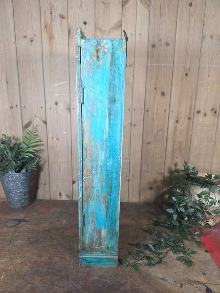 Vintage Indian Wooden Glazed Display Bathroom Kitchen Herb Spice Wall Cabinet