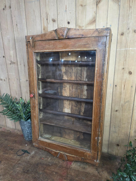 Vintage Indian Wooden Glazed Display Bathroom Kitchen Herb Spice Wall Cabinet