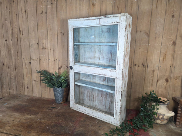 Vintage Indian Wooden Glazed Display Bathroom Kitchen Herb Spice Wall Cabinet