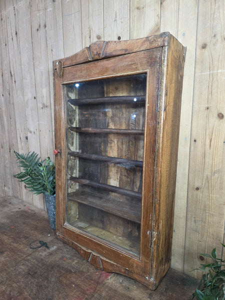 Vintage Indian Wooden Glazed Display Bathroom Kitchen Herb Spice Wall Cabinet
