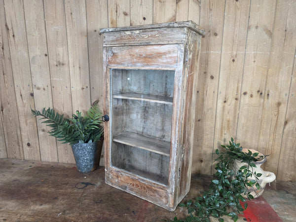 Vintage Indian Wooden Glazed Display Bathroom Kitchen Herb Spice Wall Cabinet