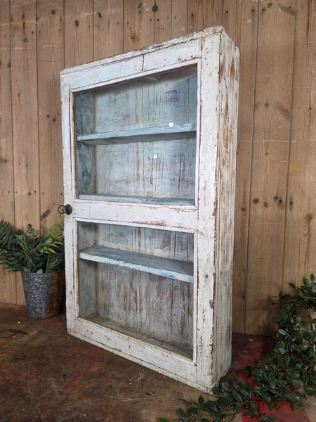 Vintage Indian Wooden Glazed Display Bathroom Kitchen Herb Spice Wall Cabinet