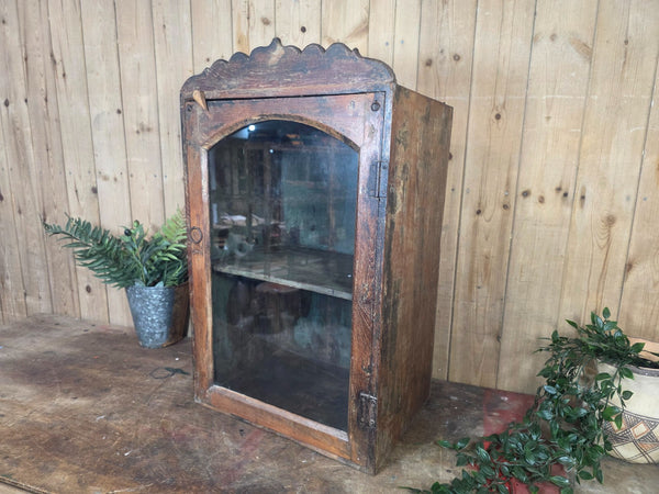 Vintage Indian Wooden Glazed Display Bathroom Kitchen Herb Spice Wall Cabinet