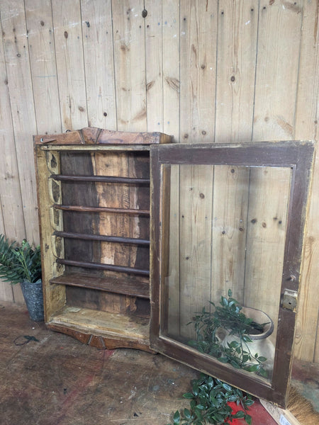 Vintage Indian Wooden Glazed Display Bathroom Kitchen Herb Spice Wall Cabinet