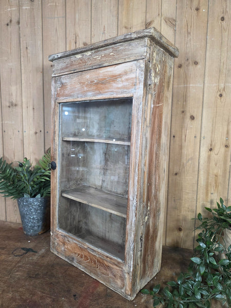 Vintage Indian Wooden Glazed Display Bathroom Kitchen Herb Spice Wall Cabinet