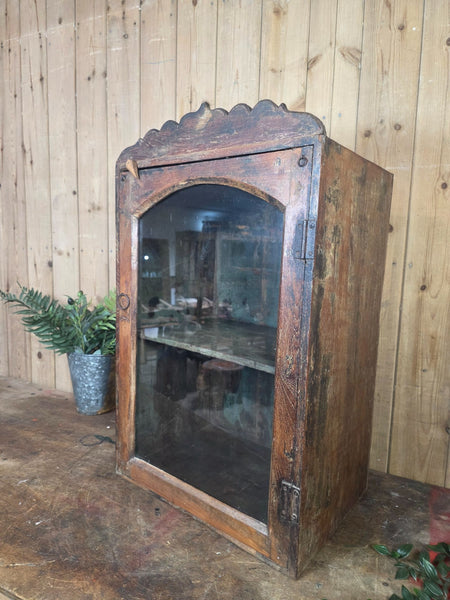 Vintage Indian Wooden Glazed Display Bathroom Kitchen Herb Spice Wall Cabinet
