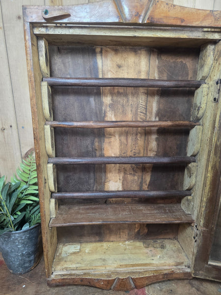 Vintage Indian Wooden Glazed Display Bathroom Kitchen Herb Spice Wall Cabinet